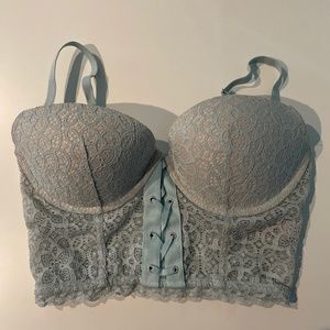 Lace Up Zip Back Bustier Corset Bra